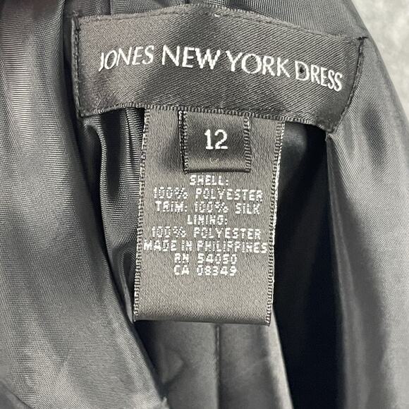VTG Jones New York Silk Blend Dress Women 12 Black Flutter Sleeve Midi Classic - Picture 11 of 11